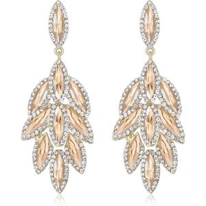 image:imageBriLove Gorgeous Bling Rhinestone 3 Layered Marqusie Cluster Dangle Drop Earrings for Women Bride Bridesmaid Wedding Party Prom02Champagne GoldTone