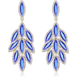 image:imageBriLove Gorgeous Bling Rhinestone 3 Layered Marqusie Cluster Dangle Drop Earrings for Women Bride Bridesmaid Wedding Party Prom05Royal Blue GoldTone