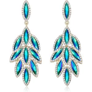 image:imageBriLove Gorgeous Bling Rhinestone 3 Layered Marqusie Cluster Dangle Drop Earrings for Women Bride Bridesmaid Wedding Party Prom06Green GoldTone