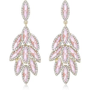 image:imageBriLove Gorgeous Bling Rhinestone 3 Layered Marqusie Cluster Dangle Drop Earrings for Women Bride Bridesmaid Wedding Party Prom07Pink GoldTone