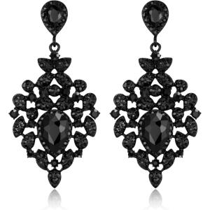 image:imageBriLove Gorgeous Shiny Rhinestones Big Teardrop Cluster Leaf Shape Dangle Earrings for Women Wedding Party Prom Jewelry AccessoryBlack BlackTone