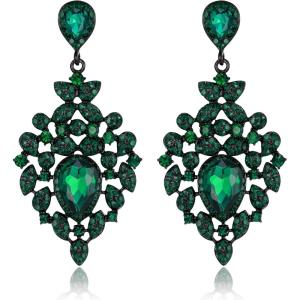 image:imageBriLove Gorgeous Shiny Rhinestones Big Teardrop Cluster Leaf Shape Dangle Earrings for Women Wedding Party Prom Jewelry AccessoryEmerald Color BlackTone