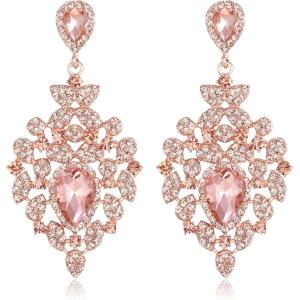 image:imageBriLove Gorgeous Shiny Rhinestones Big Teardrop Cluster Leaf Shape Dangle Earrings for Women Wedding Party Prom Jewelry AccessoryPeach RoseGoldTone