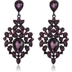 image:imageBriLove Gorgeous Shiny Rhinestones Big Teardrop Cluster Leaf Shape Dangle Earrings for Women Wedding Party Prom Jewelry AccessoryPurple BlackTone