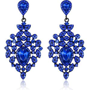 image:imageBriLove Gorgeous Shiny Rhinestones Big Teardrop Cluster Leaf Shape Dangle Earrings for Women Wedding Party Prom Jewelry AccessoryRoyal Blue BlackTone