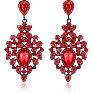 image:imageBriLove Gorgeous Shiny Rhinestones Big Teardrop Cluster Leaf Shape Dangle Earrings for Women Wedding Party Prom Jewelry AccessoryRuby Color BlackTone