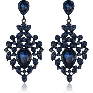 image:imageBriLove Gorgeous Shiny Rhinestones Big Teardrop Cluster Leaf Shape Dangle Earrings for Women Wedding Party Prom Jewelry AccessorySapphire Color BlackTone