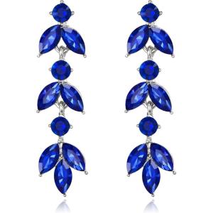 image:imageBriLove Gorgeous Sparkly Rhinestone 3 Layered Marquise Leaf Cluster Dangle Earrings for WomenBlue SilverTone