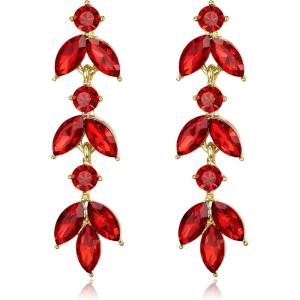 image:imageBriLove Gorgeous Sparkly Rhinestone 3 Layered Marquise Leaf Cluster Dangle Earrings for WomenRuby Color GoldTone