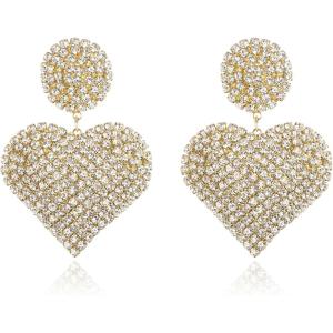 image:imageBriLove Gorgeous Stunning Heart Earrings for WomenFashion Sparkle Full Crystal Dangle Drop Earring for Wedding Party PromClear GoldTone