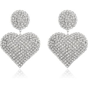 image:imageBriLove Gorgeous Stunning Heart Earrings for WomenFashion Sparkle Full Crystal Dangle Drop Earring for Wedding Party PromClear SilverTone