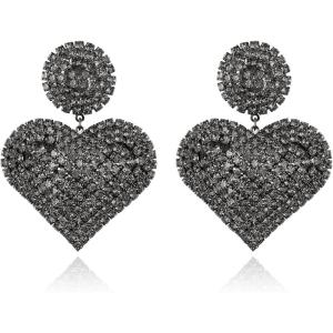 image:imageBriLove Gorgeous Stunning Heart Earrings for WomenFashion Sparkle Full Crystal Dangle Drop Earring for Wedding Party PromGrey BlackTone