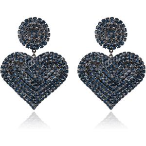 image:imageBriLove Gorgeous Stunning Heart Earrings for WomenFashion Sparkle Full Crystal Dangle Drop Earring for Wedding Party PromSapphire Color BlackTone