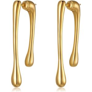 image:imageBriLove Minimalist Teardrop Front Back Dangle Drop Earrings for Women Unique Simple Thick Line Dangling Fashion Jewelry Gifts for Prom Party Daily Wear AccessoriesGold