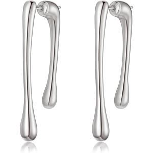image:imageBriLove Minimalist Teardrop Front Back Dangle Drop Earrings for Women Unique Simple Thick Line Dangling Fashion Jewelry Gifts for Prom Party Daily Wear AccessoriesSilver