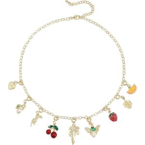 image:imageBriLove Personalized Creative Fruit Bee Choker Necklace for WomenShiny Rhinestone Enamel Trendy Jewelry for Summer Beach Outfit AccessoriesMulticolor GoldTone