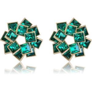 image:imageBriLove Sparkling Geometric Crystal Rhinestones Square Cluster Statement Stud Earrings for Women Party Prom Emerald Color GoldTone