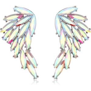 image:imageBriLove Sparkly Bling Marqusie Angle Wing Dangle Drop Earrings for Women Bride Bridesmaid Wedding Party Prom02Iridescent AB SilverTone