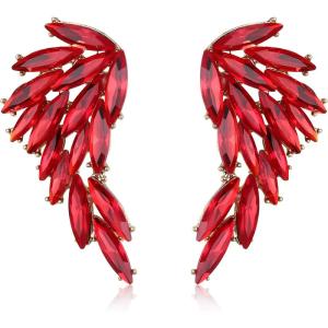 image:imageBriLove Sparkly Bling Marqusie Angle Wing Dangle Drop Earrings for Women Bride Bridesmaid Wedding Party Prom04Ruby Color GoldTone