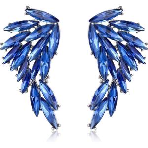 image:imageBriLove Sparkly Bling Marqusie Angle Wing Dangle Drop Earrings for Women Bride Bridesmaid Wedding Party Prom05Royal Blue SilverTone