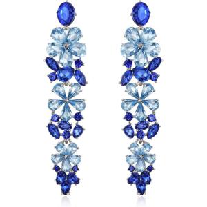 image:imageBriLove Sparkly Bling Rhinestones Marquise Teardrop Flower Cluster Dangle Earrings for Women Wedding Party Prom Jewelry AccessoryBlue SilverTone