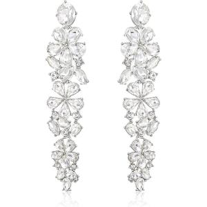 image:imageBriLove Sparkly Bling Rhinestones Marquise Teardrop Flower Cluster Dangle Earrings for Women Wedding Party Prom Jewelry AccessoryClear SilverTone