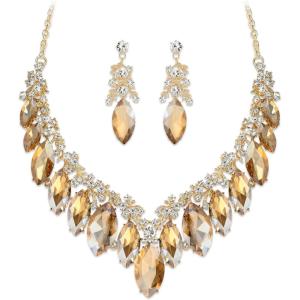 image:imageBriLove Statement Wedding Jewelery Set Shiny Gorgeous Crystal Marquise Cluster Necklace Earrings for Womens Bridal Party Prom AccessoriesChampagne GoldTone