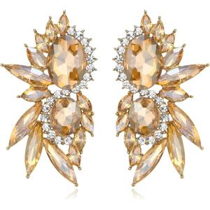 image:imageBriLove Stunning Fancy Marquise Crystal Rhinestone Wedding Bridal 2 Oval Drop Dangle Statement Earrings for Women Bride Bridesmaid MomChampagne GoldTone