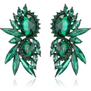 image:imageBriLove Stunning Fancy Marquise Crystal Rhinestone Wedding Bridal 2 Oval Drop Dangle Statement Earrings for Women Bride Bridesmaid MomEmerald Color BlackTone