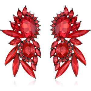 image:imageBriLove Stunning Fancy Marquise Crystal Rhinestone Wedding Bridal 2 Oval Drop Dangle Statement Earrings for Women Bride Bridesmaid MomRuby Color BlackTone