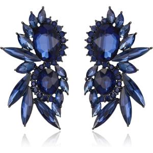 image:imageBriLove Stunning Fancy Marquise Crystal Rhinestone Wedding Bridal 2 Oval Drop Dangle Statement Earrings for Women Bride Bridesmaid MomSapphire Color BlackTone
