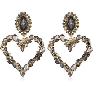 image:imageBriLove Stunning Gorgeous Large Heart Marquise Rhinestone Crystal Dangle Earrings for Women Brides Love Stud Black GoldToned