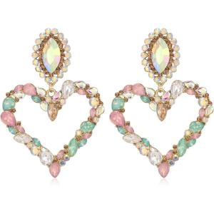 image:imageBriLove Stunning Gorgeous Large Heart Marquise Rhinestone Crystal Dangle Earrings for Women Brides Love Stud Iridescent AB GoldToned
