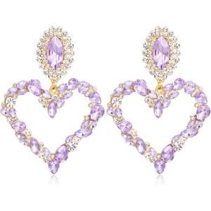 image:imageBriLove Stunning Gorgeous Large Heart Marquise Rhinestone Crystal Dangle Earrings for Women Brides Love Stud Purple GoldToned