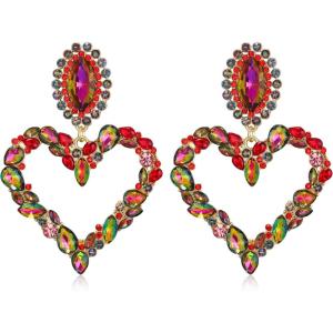 image:imageBriLove Stunning Gorgeous Large Heart Marquise Rhinestone Crystal Dangle Earrings for Women Brides Love Stud Vitrail Medium GoldToned