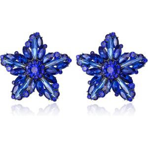 image:imageBriLove Stunning Gorgeous Rhinestone Marquise Simulated Pearl Floral StarShaped Stud Earrings for Women Summer Refreshing Seaside Idyllic HolidayBlue BlackTone