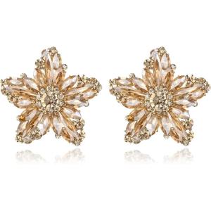 image:imageBriLove Stunning Gorgeous Rhinestone Marquise Simulated Pearl Floral StarShaped Stud Earrings for Women Summer Refreshing Seaside Idyllic HolidayChampagne GoldTone