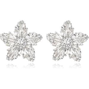 image:imageBriLove Stunning Gorgeous Rhinestone Marquise Simulated Pearl Floral StarShaped Stud Earrings for Women Summer Refreshing Seaside Idyllic HolidayClear SilverTone