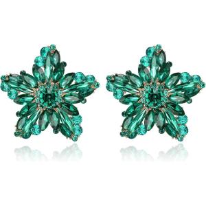 image:imageBriLove Stunning Gorgeous Rhinestone Marquise Simulated Pearl Floral StarShaped Stud Earrings for Women Summer Refreshing Seaside Idyllic HolidayEmerald Color GoldToned