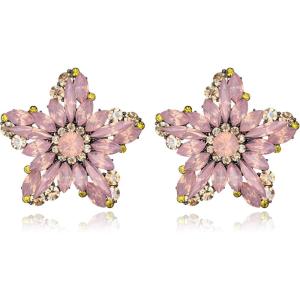 image:imageBriLove Stunning Gorgeous Rhinestone Marquise Simulated Pearl Floral StarShaped Stud Earrings for Women Summer Refreshing Seaside Idyllic HolidayPink AntiqueGoldtone