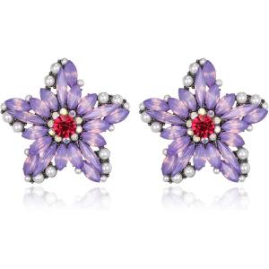 image:imageBriLove Stunning Gorgeous Rhinestone Marquise Simulated Pearl Floral StarShaped Stud Earrings for Women Summer Refreshing Seaside Idyllic HolidayPurple AntiqueGoldtone