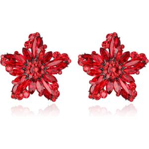image:imageBriLove Stunning Gorgeous Rhinestone Marquise Simulated Pearl Floral StarShaped Stud Earrings for Women Summer Refreshing Seaside Idyllic HolidayRuby Color BlackTone