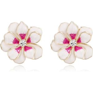 image:imageBriLove Stunning Shiny Rhinestone Layered Flower Leaf Enamel Stud Earrings for Women Summer Jewelry AccessoriesClear