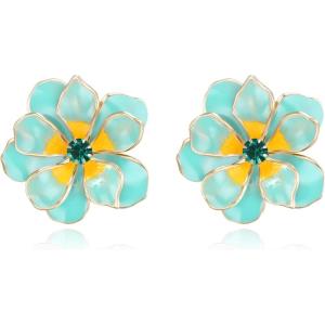 image:imageBriLove Stunning Shiny Rhinestone Layered Flower Leaf Enamel Stud Earrings for Women Summer Jewelry AccessoriesGreen