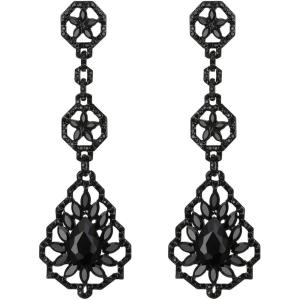 image:imageBriLove Wedding Bridal Elegant Crystal Flower Teardrop Marquise Chandelier Dangle Earrings for Women Black BlackTone