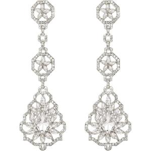 image:imageBriLove Wedding Bridal Elegant Crystal Flower Teardrop Marquise Chandelier Dangle Earrings for Women Clear SilverTone