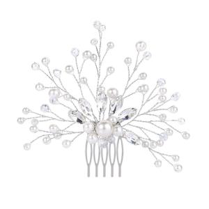 image:imageBriLove Wedding Bridal Hair Comb Hair Accessories with Crystal Bead Simulated Pearl Handmade Filigree for Women Clear SilverTone