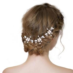 image:imageBriLove Wedding Bridal Hair Pin Set for Women Crystal Simulated Pearl MarquiseShape Leaf Hair Pins Clear SilverTone