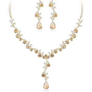 image:imageBriLove Wedding Jewelery Set for WomenShiny Gorgeous Crystal Teardrop Cluster Pendant Necklace Dangle Earrings for Bridal Party Prom AccessoriesChampagne GoldTone