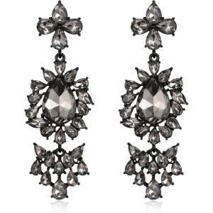 image:imageBriLove Womens Elegant Crystal Teardrop Flower Chandelier Dangle Earrings for Wedding Party PromGrey BlackTone